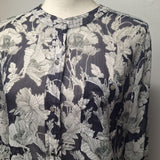 Liz Claiborne Sheer Top Button Down Blue Floral Long Sleeve Medium Blouse