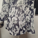 Liz Claiborne Sheer Top Button Down Blue Floral Long Sleeve Medium Blouse