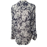 Liz Claiborne Sheer Top Button Down Blue Floral Long Sleeve Medium Blouse