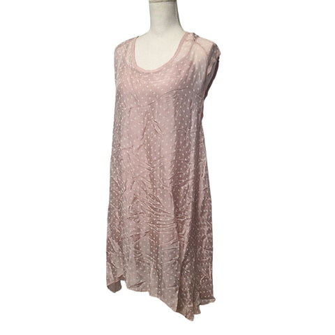 Angela Mara Italy Dress 2 Piece Sheer Slip Womens XS Pink Blush Polka Dots Tags