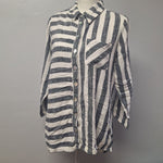 Soft Surroundings Button Down Linen Shirt Top Collared Womens Medium Stripes