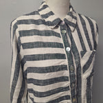 Soft Surroundings Button Down Linen Shirt Top Collared Womens Medium Stripes