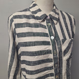 Soft Surroundings Button Down Linen Shirt Top Collared Womens Medium Stripes