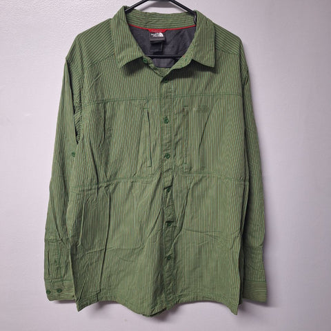 The North Face Button Doen Shirt Green Stripes Long Sleeve Mens XL Breathable