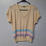 Cristin Stevens Vintage Top Blouse Knit Short Sleeve Sweater Beige Womens Small