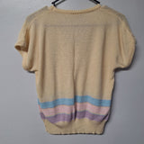 Cristin Stevens Vintage Top Blouse Knit Short Sleeve Sweater Beige Womens Small