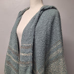 Simply Noelle Hooded Wrap Poncho Fringe Soft Blue Gray Womens One Size Cabin