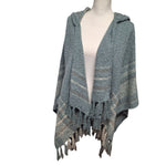 Simply Noelle Hooded Wrap Poncho Fringe Soft Blue Gray Womens One Size Cabin