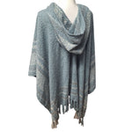 Simply Noelle Hooded Wrap Poncho Fringe Soft Blue Gray Womens One Size Cabin