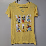 Disney Friends Mickey Mouse Tee Shirt Yellow Womens Small Minnie Goofy Donald