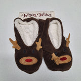 Winter Wishes Reindeer Slipper Socks Santa's Squad Fluffy Adult One Size