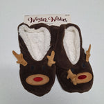 Winter Wishes Reindeer Slipper Socks Santa's Squad Fluffy Adult One Size