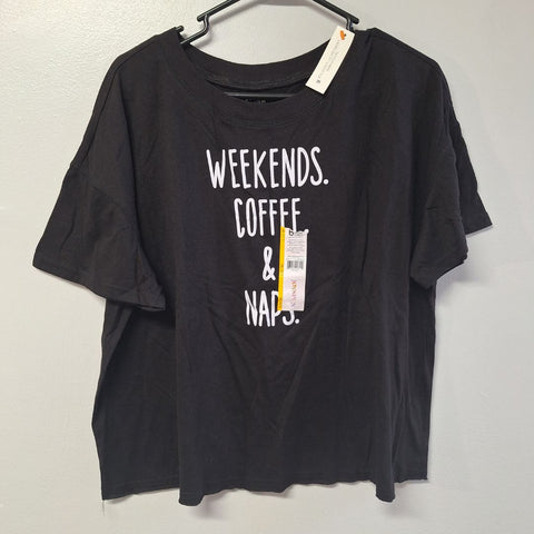 Weekend Coffee Naps Tee Shirt Womens Large 12 14 Black Basic Comfy Lounge