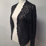 Liz Baker Cardigan Black Buttons Knit Crochet Womens Medium Long Sleeve