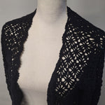 Liz Baker Cardigan Black Buttons Knit Crochet Womens Medium Long Sleeve