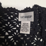 Liz Baker Cardigan Black Buttons Knit Crochet Womens Medium Long Sleeve