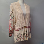 Saharies Embroidered Cardigan Button Pleated Floral Womens Large