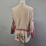 Saharies Embroidered Cardigan Button Pleated Floral Womens Large