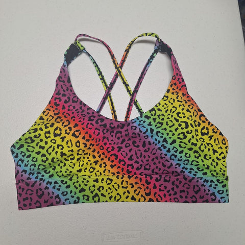 Zyia Active Sports Bra Rainbow Cheetah Print Bright Womens XXXL