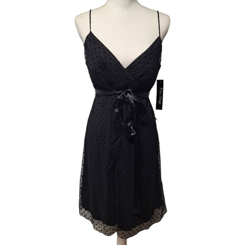 Blu Sage Black DressTie Waist Spaghetti Strap Womens 14 Polkadot Formal Party