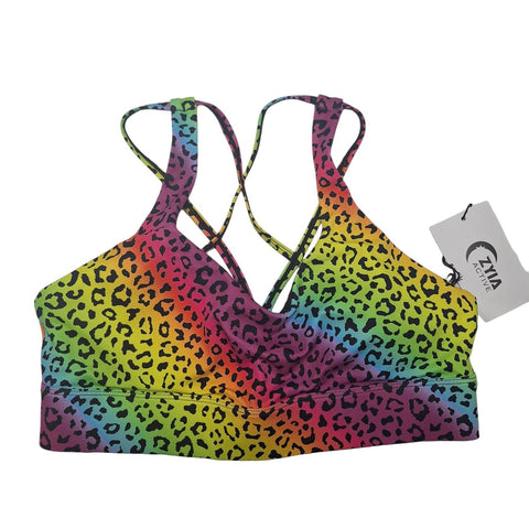 Zyia Active Sports Bra Rainbow Cheetah Print Bright Womens XL New Tags