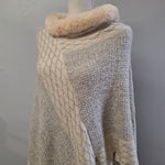 Anthropologie Do Everything In love Poncho One Size Faux Fur Collar Knit Fringe