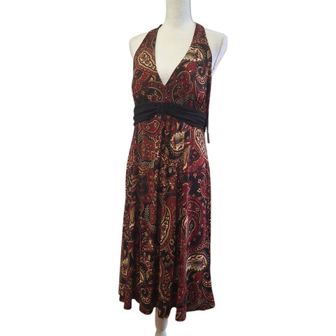 R & K Originals Dress Halter Stretch Waist Paisley Womens 14 With Tags