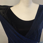 Notations Velvet Layered Blouse Christmas Party Blue Sparkle Shiny Womens Large