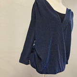 Notations Velvet Layered Blouse Christmas Party Blue Sparkle Shiny Womens Large