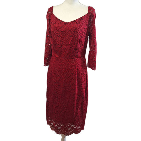 Knitee Red Lace Dress Mother Bride Groom Winter Formal Prom Womens XL 16 18 Zip