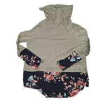 BiBi Long Sleeve Cowel Neck Shirt Lightweight Soft Green Floral Womens Medium