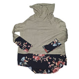 BiBi Long Sleeve Cowel Neck Shirt Lightweight Soft Green Floral Womens Medium