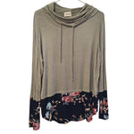 BiBi Long Sleeve Cowel Neck Shirt Lightweight Soft Green Floral Womens Medium
