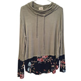BiBi Long Sleeve Cowel Neck Shirt Lightweight Soft Green Floral Womens Medium