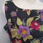 Jessica Howard Linen Beaded Floral Dress Flowers Black Sleeveless Womens 14