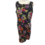 Jessica Howard Linen Beaded Floral Dress Flowers Black Sleeveless Womens 14