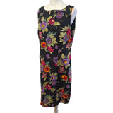 Jessica Howard Linen Beaded Floral Dress Flowers Black Sleeveless Womens 14