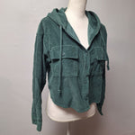 American Eagle Cropped Corduroy Hooded Jacket Green Pockets Womens Medium