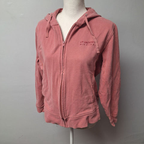 Momentum Up North Michigan Hoodie Pink Full Zip Womens Juniors Large Pockets