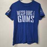 Grunt Style Messy Buns Guns Tee Shirt Womens Junior XXL Blue Gray Flag