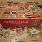 Festive Fur Balls Cat Puzzle 500 Pieces Kitty Christmas Holiday Faces Pet Pink