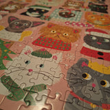 Festive Fur Balls Cat Puzzle 500 Pieces Kitty Christmas Holiday Faces Pet Pink