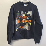 Happy Halloween Crewneck Sweatshirt Black Orange Womens Small Fall Skeleton