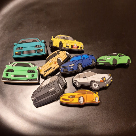 Car Shoe Charms Rubber Vehicle Set of 9 Classics