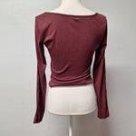 Dazy Cropped Top Long Sleeve Red Bergundy Womens Junior Size XL Scoop Neck Seam