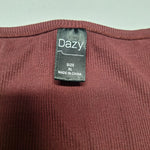 Dazy Cropped Top Long Sleeve Red Bergundy Womens Junior Size XL Scoop Neck Seam