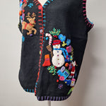 Quacker Factory Christmas Vest Bells Large Embelished  Sweater Knit Embroidered
