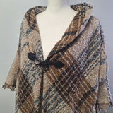 Modena Shawl Wrap Plaid Brown Toggle Fringe 36 Inches Across Fall Winter Soft