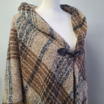 Modena Shawl Wrap Plaid Brown Toggle Fringe 36 Inches Across Fall Winter Soft