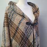 Modena Shawl Wrap Plaid Brown Toggle Fringe 36 Inches Across Fall Winter Soft